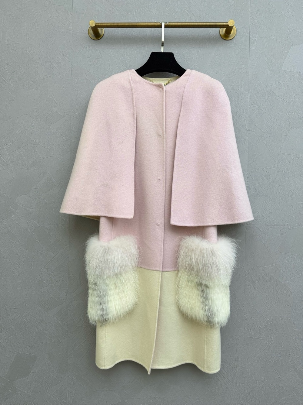 Fendi Pink and Cream Wool Coat with Gold Chain Accent